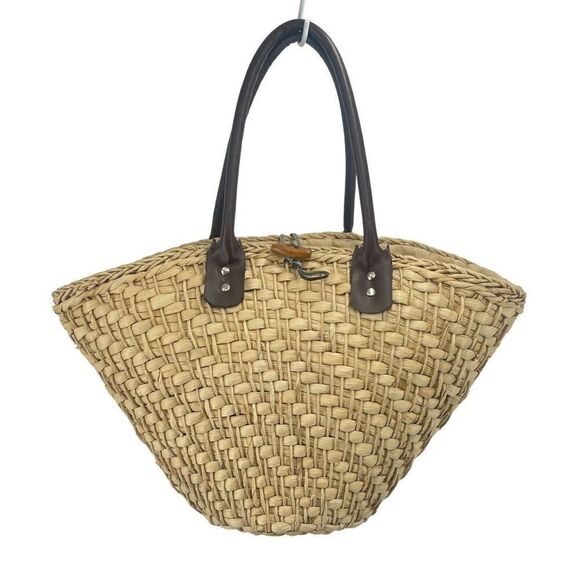 Handbags - Womens Shoulder Bag Straw Fabric Lining Inner Pocket Beige rattan boho cottageco